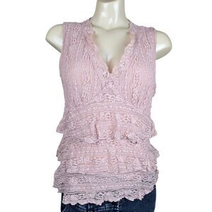 Apt 9 Pink Lace Top  Sz L Sleeveless V-Neck Tiered Ruffles Y2K Coquette Dollette